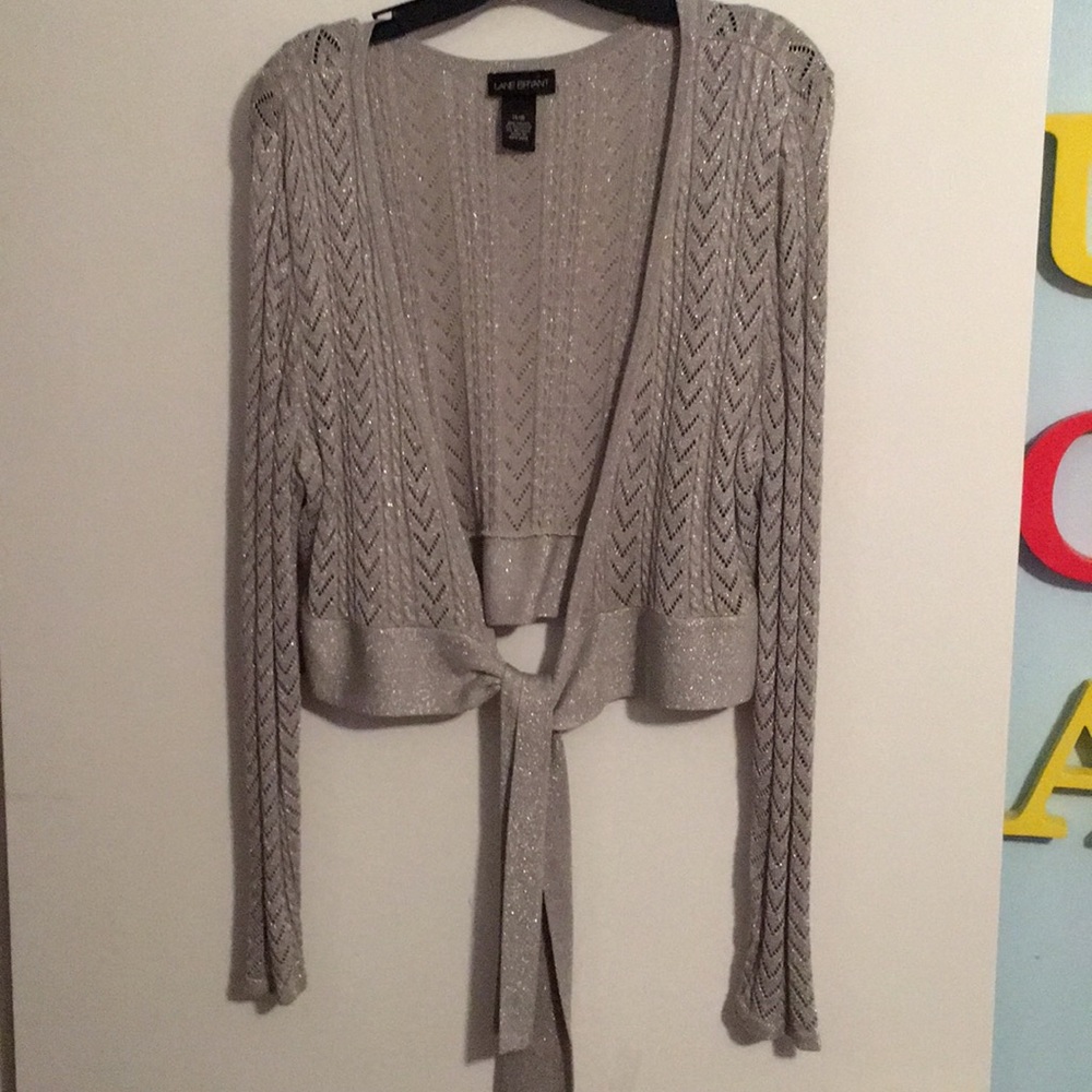 Lane Bryant silver/pewter tie at waist shrug 14/16